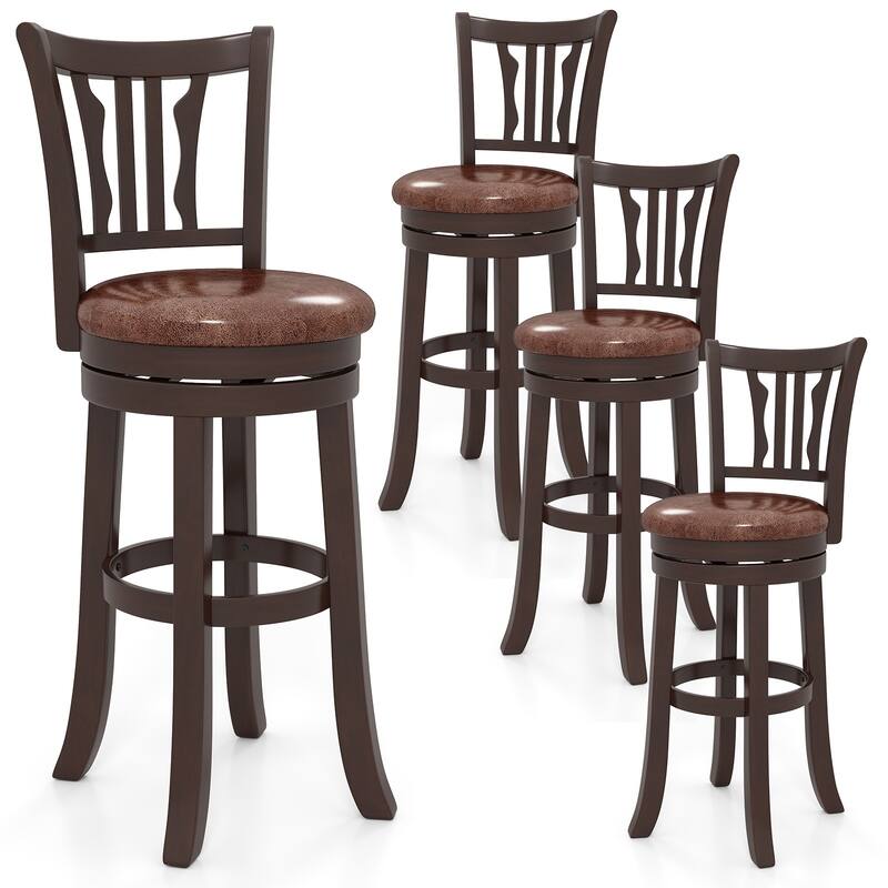Gymax 30'' Bar Height Swivel Bar Stools Set of 4 w/Back & Faux Leather - Bar Height - Cappuccino - Set of 4