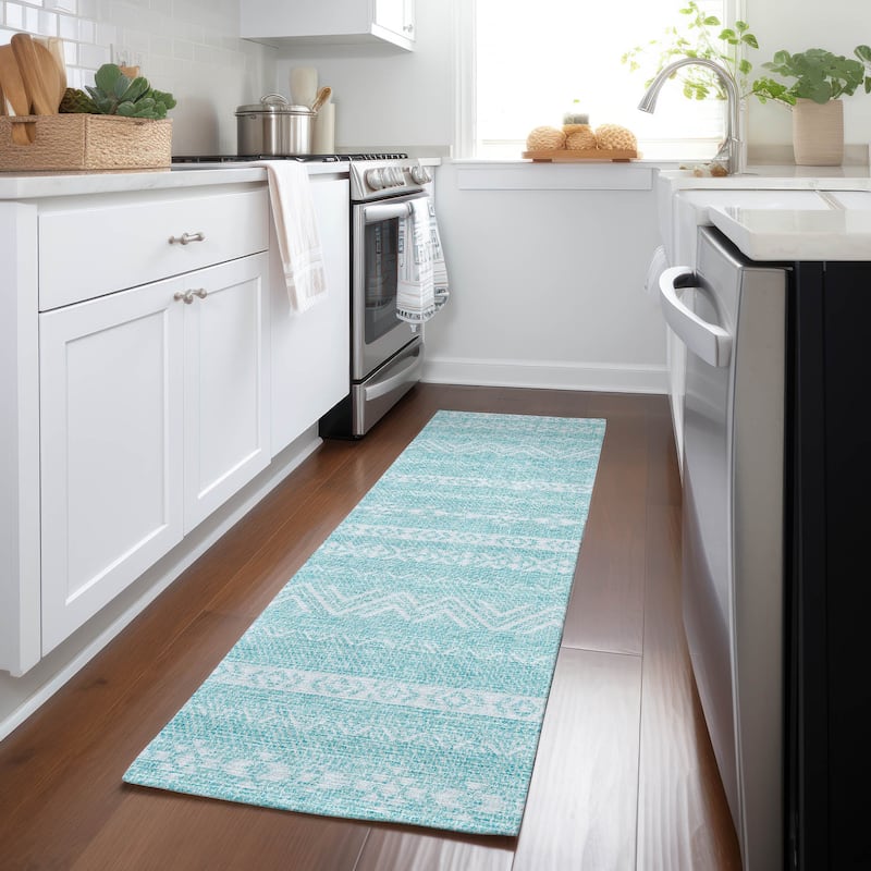 Machine Washable Indoor/ Outdoor Chantille Stripes Boho Rug