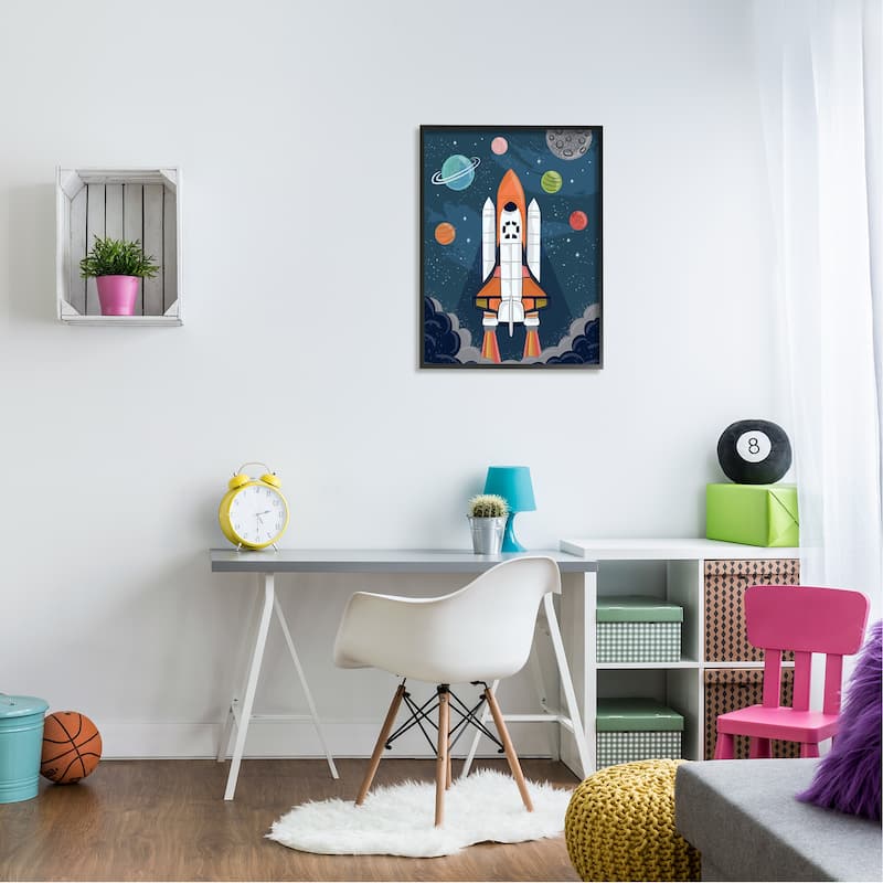 Stupell Rocket Ship Ready for Flight Outer Space Planets Framed Wall Art - Blue