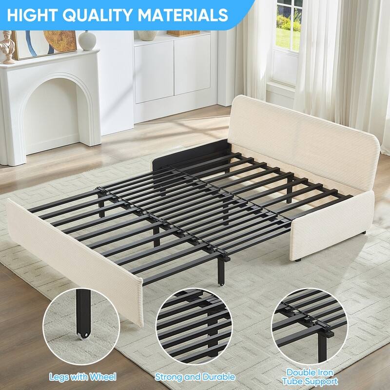 Mixoy Corduroy Fabric Queen Size/Twin Size Sofa Bed, 2-in-1 Modern Pull Out Sleeper Sofa Bed