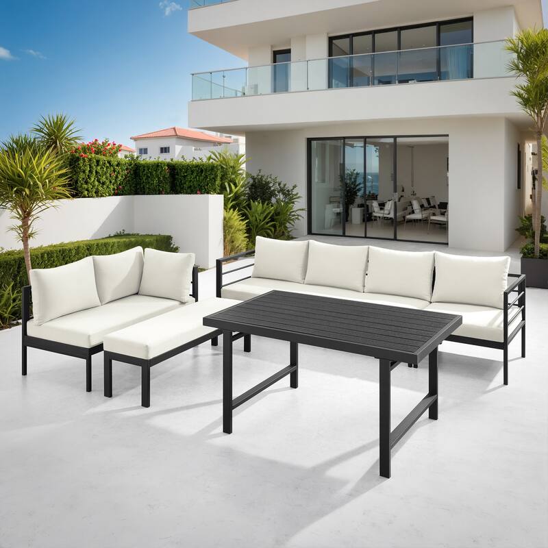 Corvus Galilee 5-Piece Iron Frame Outdoor Patio Set with Cushions and Rectangular Table