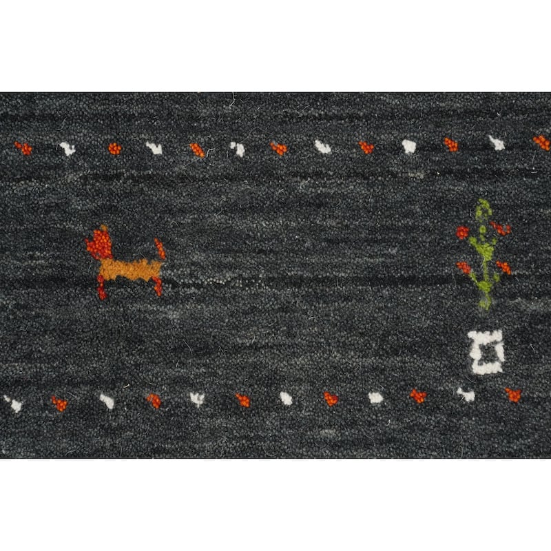 Hand Knotted Oriental 100% Wool Carpet Tribal Animal Pictorial Greys & Charcoal Gabbeh Area Rug - 7' 8'' X 5' 0''