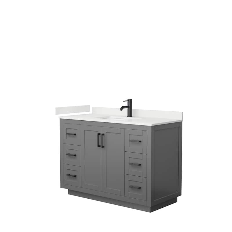 Miranda 48-inch Single Vanity, Quartz Top - Dark Gray, Black Trim, White Quartz Top