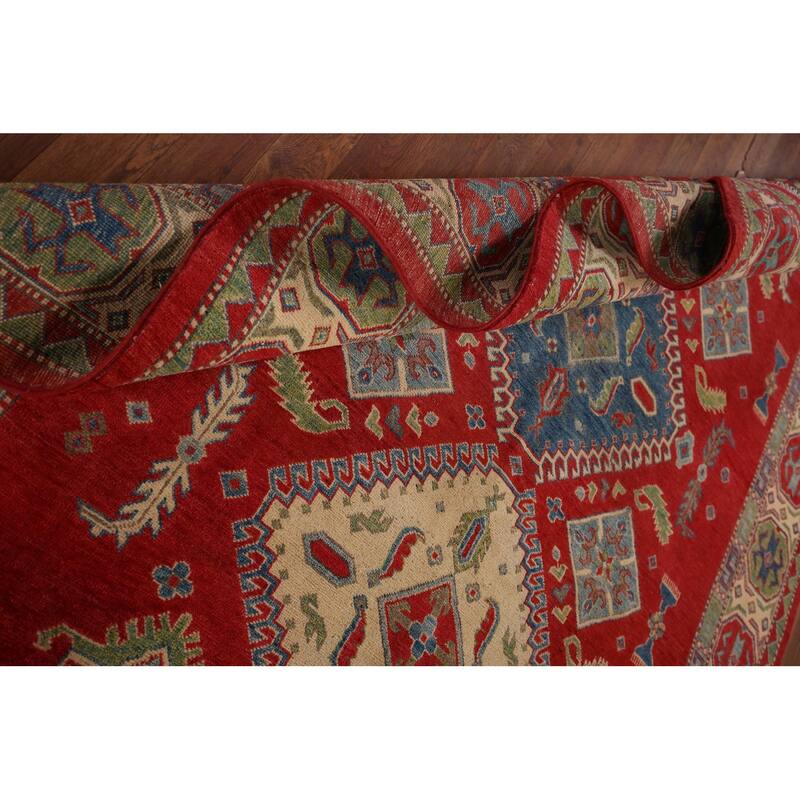 Geometric Kazak Oriental Rug Hand-Knotted Traditional Wool Carpet - 6'7" x 9'0"