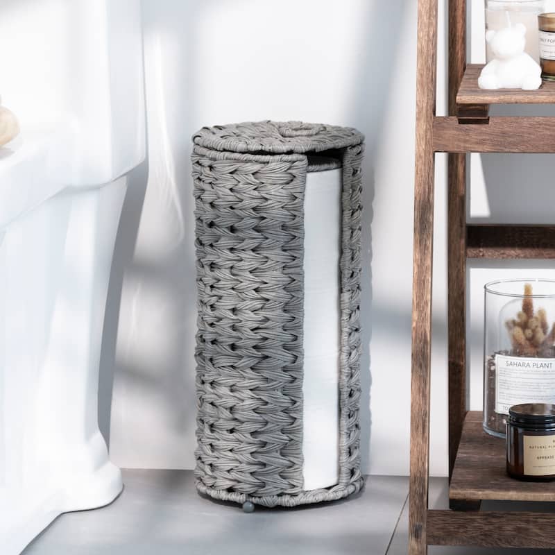 Freestanding Woven Toilet Paper Roll Holder with Lid for Bathroom, Power Room - 14.5'' H X 7'' W X 7'' D