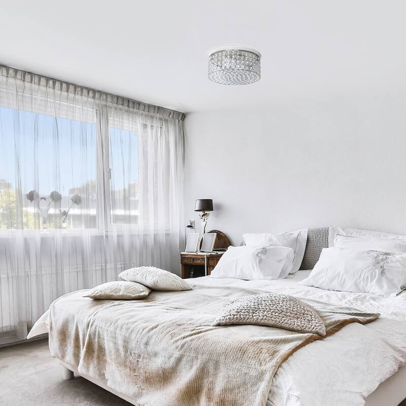 Round Flush Mount Light 12 Inch, 2 Light Chrome Ceiling Fixture Style