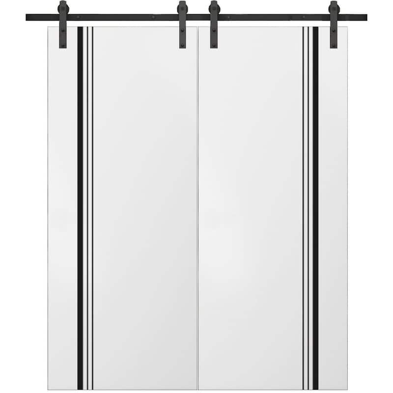 Sturdy Double Barn Door 36 x 80 with Planum 0011 White Silk with 13FT - White - 48" x 84" ( 2* 24x84)