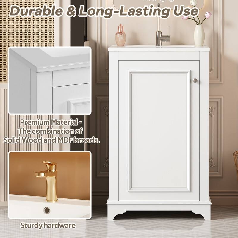 20" Bathroom Vanity with Ceramic Sink, Soft Closing Door, adjustable shelf