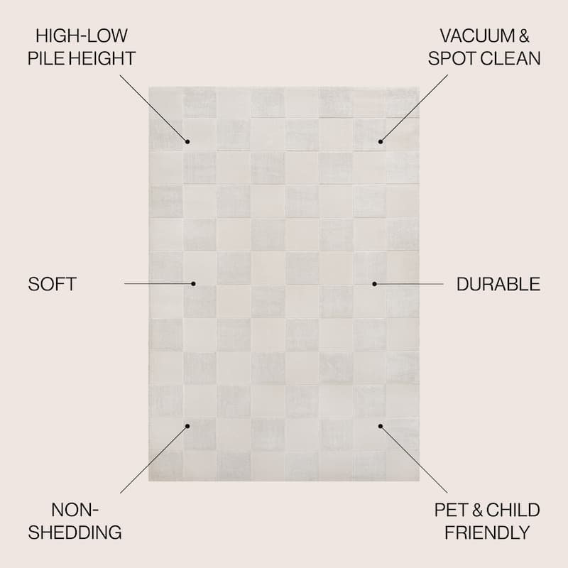 JONATHAN Y Helena Modern Geometric Checkerboard High-Low Area Rug