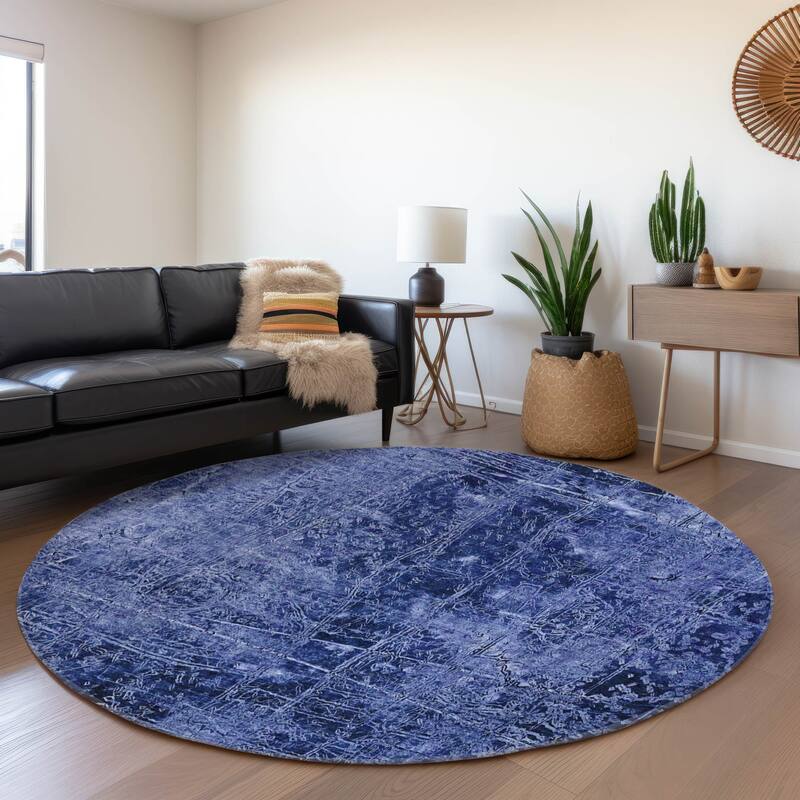 Premium Washable Super Soft Solid Abstract Mayfield Rug - Navy - 8' x 8' - Round
