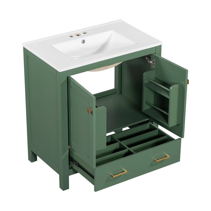 Bathroom Vanity with Single Sink, Bathroom Storage Cabinet with 2 Doors and 1 Drawer, Bathroom Vanities with Solid Wood Frame