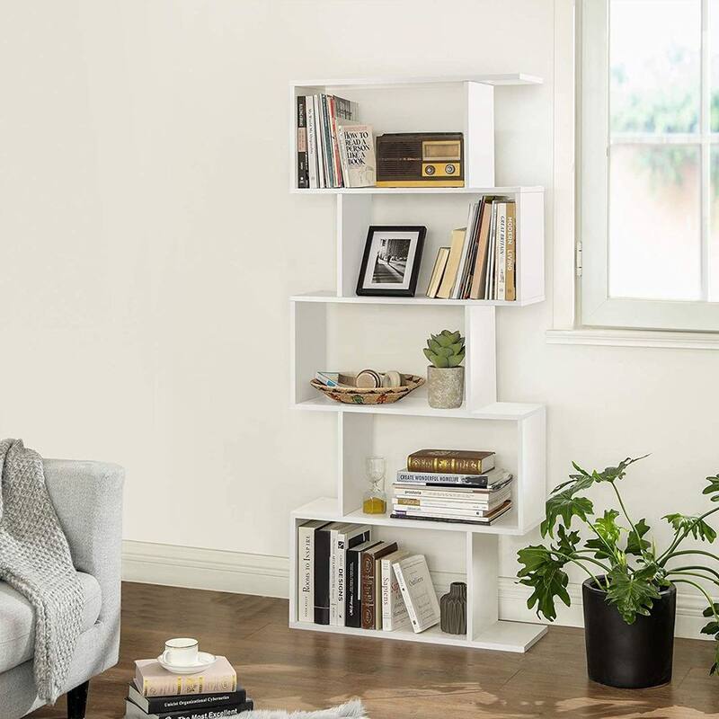 Brown Wooden 5-Tier Bookcase with Durable Shelves for Home and Office Storage - 9.4”D x 27.6”W x 62.6”H
