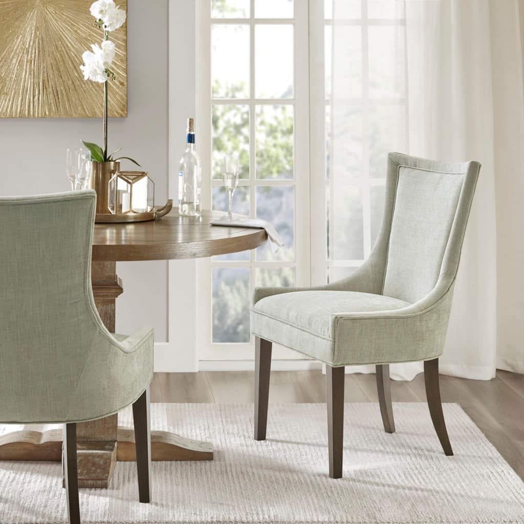 Roomfitters Light Green Chenille Upholstered High Back Dining Side Chairs with Solid Gray Wood Legs, Set of 2