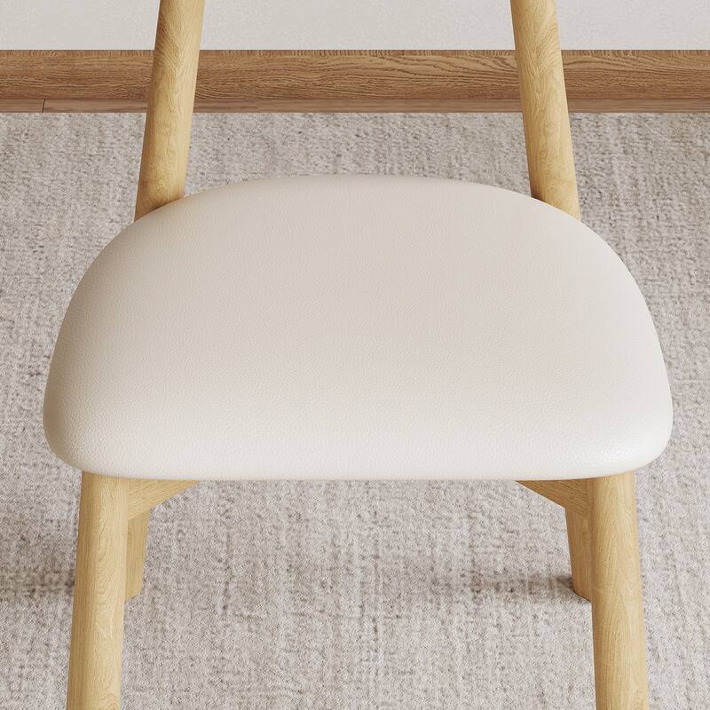 Minimalist Upholstered Dining Chair Set of 2 Wooden Dining Room Chairs Accent Chair with Faux Leather Seat and Open Backrest