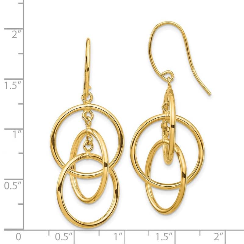 Curata 14k Yellow Gold Polished 47.07x18mm Intertwining Circles Dangle Hook Earrings