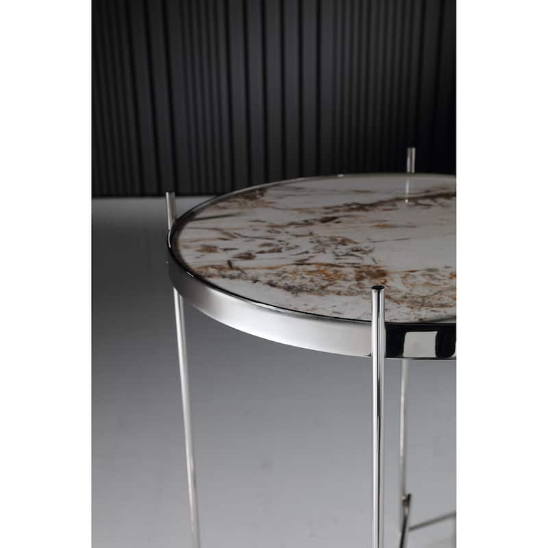 Pasargad Home Luxe Glass & Steel Round Side Table - W20"xD20"xH24"