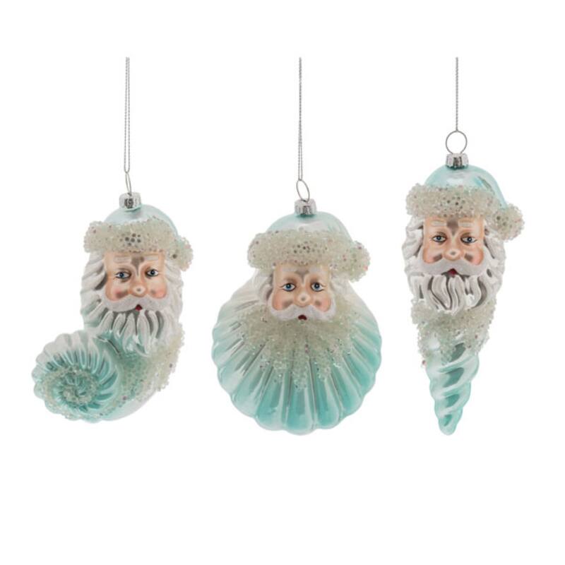 Transpac Glass Sea Shell Santa Ornament Set of 3 Christmas Home Decorations