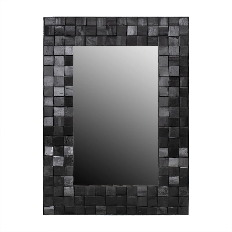 Recycled Acacia Mosaic Wood Black Rectangular Mirror by East at Main