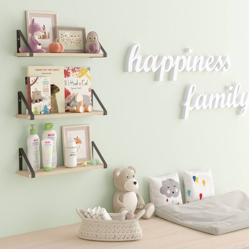 Wallniture Ponza 17"x4.5" Floating Wood Shelves, Living Room Wall Shelves