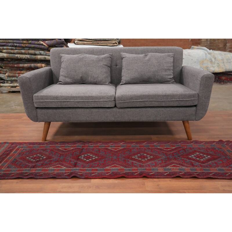 Hand Knotted Oriental 100% Wool Carpet Traditional Tribal Red Balouch Runner Rug - 7' 5'' X 1' 11''