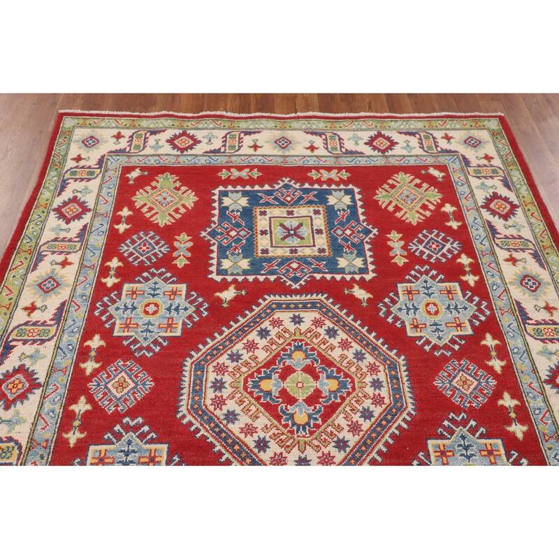 Traditional Red Kazak Oriental Area Rug Hand-Knotted Wool Carpet - 5'1" x 6'9"
