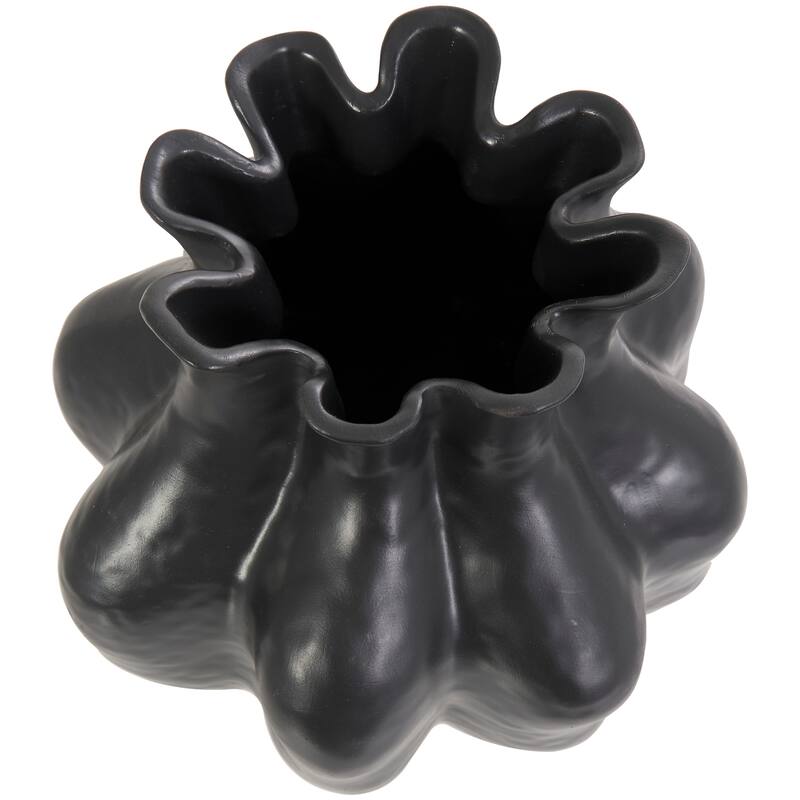 Black Resin Tulip Shaped Abstract Decorative Vase (Set of 2)