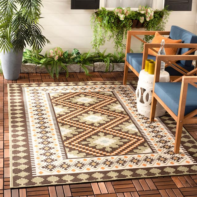 SAFAVIEH Veranda Eyvor Indoor/ Outdoor Waterproof Patio Backyard Rug - 8' x 11' - Chocolate/Terracotta