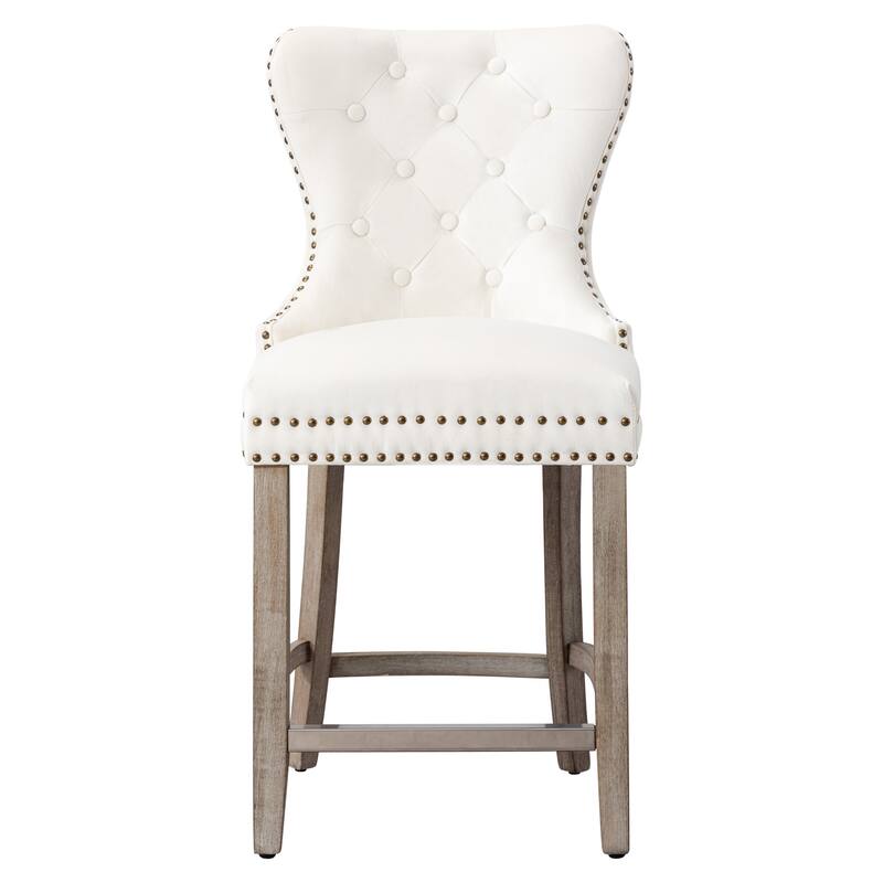 Carter 29" Wingback Tufted Nailhead Bar Stool with Antique Grey Legs
