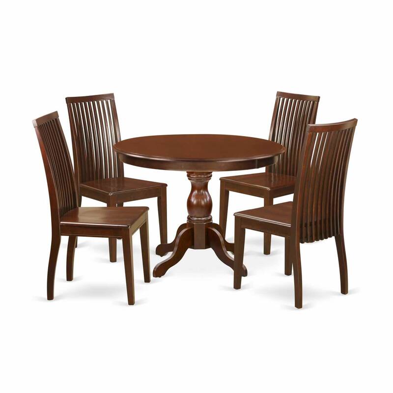 HomeStock 5-Piece Mahogany Finish Solid Wood Top Dining table with 4 Chairs with Slat Back