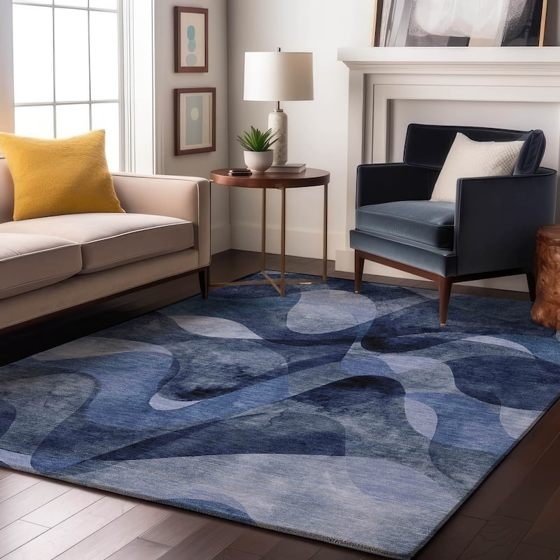 Premium Washable Super Soft Abstract Contemporary Mayfield Rug - Navy - 9' x 12' - Rectangle