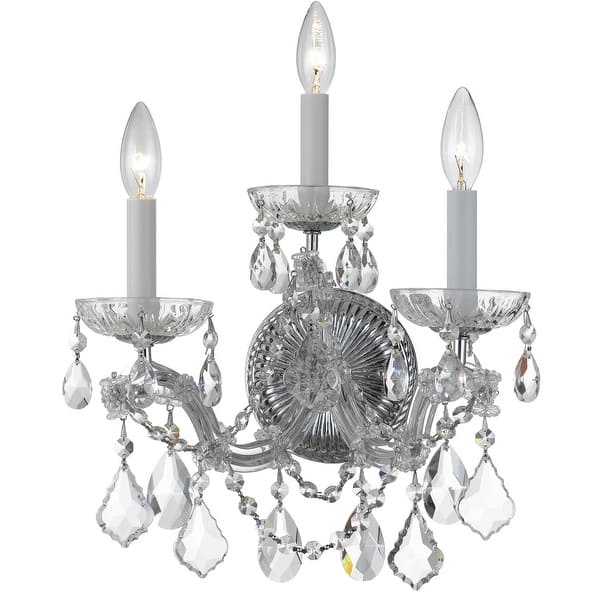 slide 1 of 1, Maria Theresa 3 Light Clear Crystal Chrome Sconce - 14'' W x 14'' H x 10'' D 14'' W x 14'' H x 10'' D