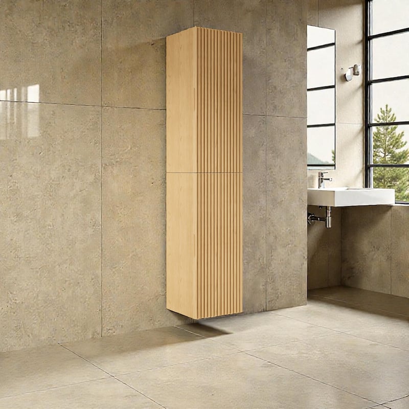 59" Tall Wall Mounted Bathroom Cabinet with 2 Doors, Narrow Plywood Storage Cabinet for Small Spaces, Laundry & Living Room