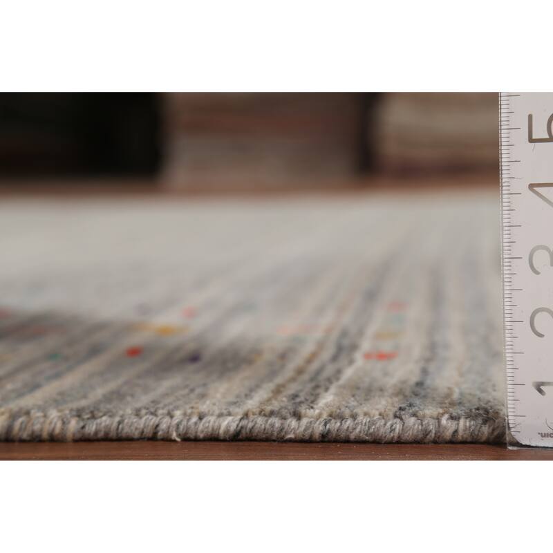 All-Over Striped Gabbeh Indian Square Rug Hand-Knotted Wool Carpet - 7'10"x 7'11"