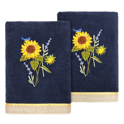 Authentic Hotel and Spa 100% Turkish Cotton Girasol 2PC Embellished Hand Towel Set