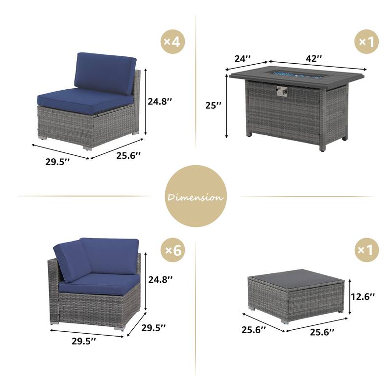 7 Piece Wicker Set Patio Sofa Furniture with Fire Pit And Table