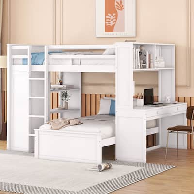 Pine Loft Bed with Stand-alone Bed and Storage