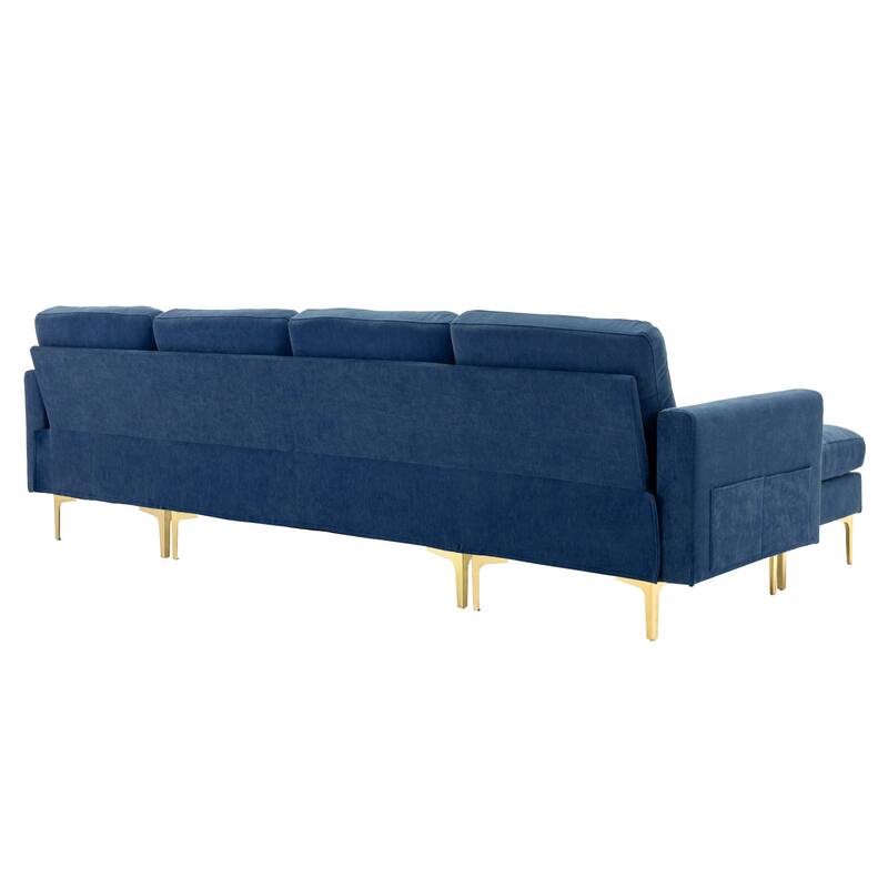 L Shaped Convertible Sectional Sofa with Ottoman, Velvet Fabric 5 Seater Sofa, Upholstered Sofa with Chaise & Storage Pockets