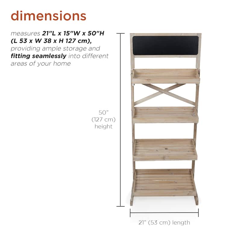 Wooden 4-Tier Shelf Storage Rack with Chalkboard