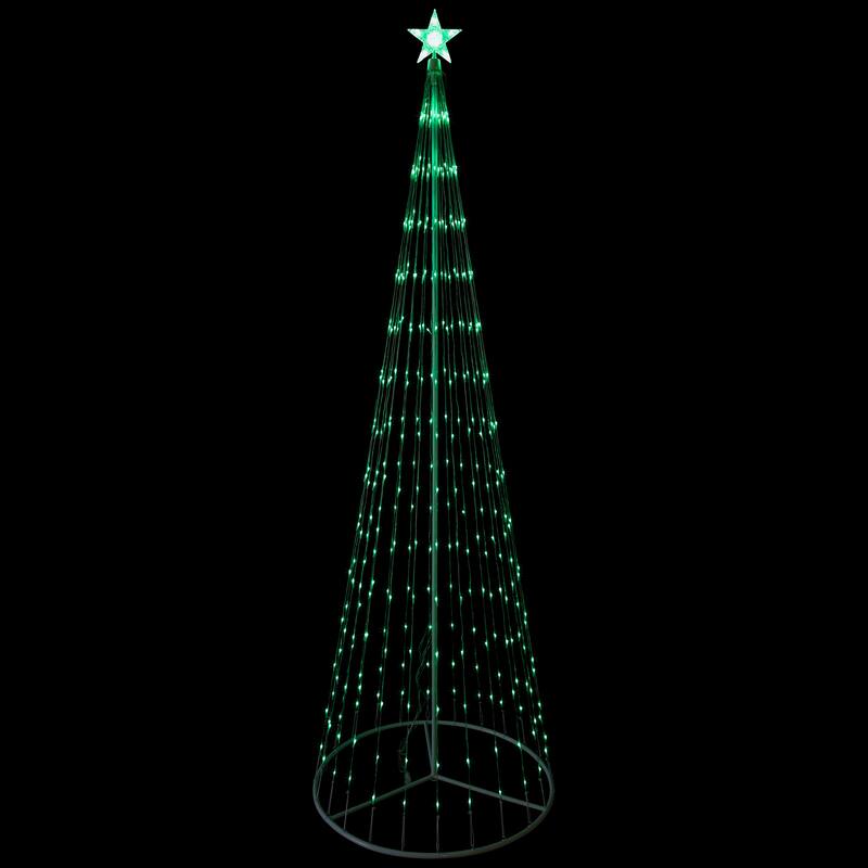 Lighted LED Multi-Function Outdoor Christmas Cone Tree - 9' - Green Lights - White