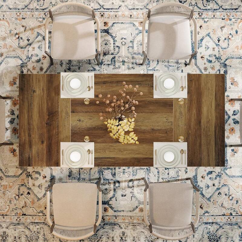63" Farmhouse Dining Table for 4-6 People, Rectangular Kitchen Furniture, Rustic Brown & Black