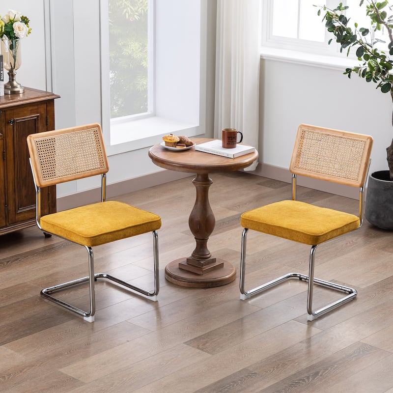 Bauhaus Cantilever Rattan Cane Side Dining Chairs