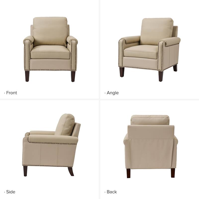 Kunz Transitional Genuine Leather Armchair with Removable Cushion and Nailhead Trims by HULALA HOME