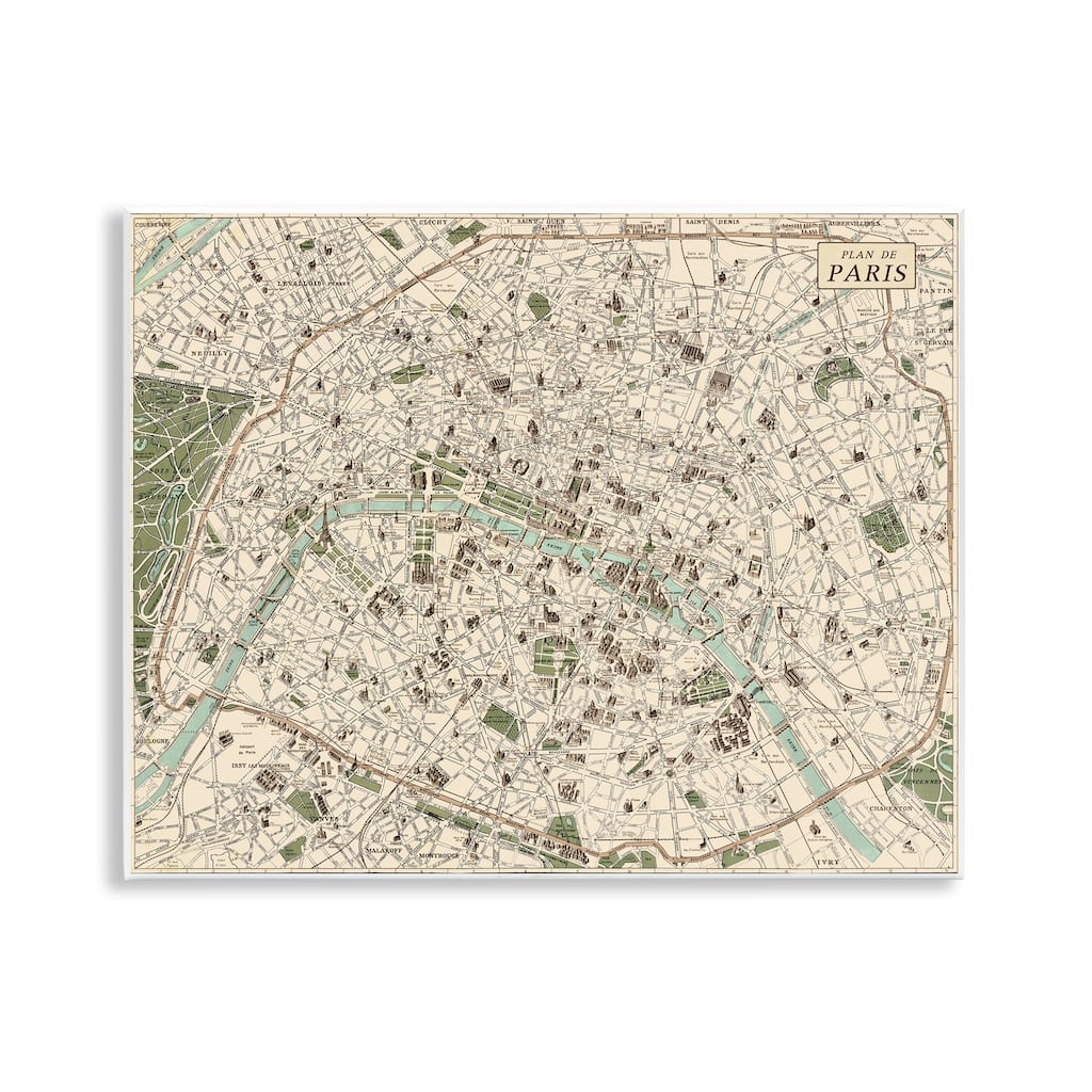 Stupell Vintage Map of Paris Wall Plaque Art Design By Phillipa Katz