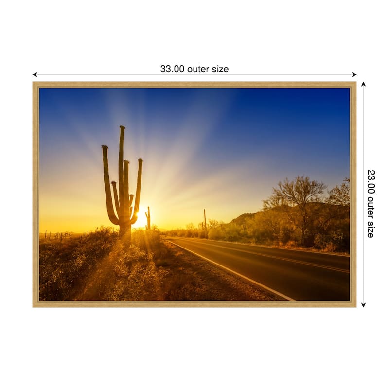 Saguaro National Park Setting Sun by Melanie Viola Framed Canvas Wall Art Print - Sylvie Bright Gold - 33 x 23 in