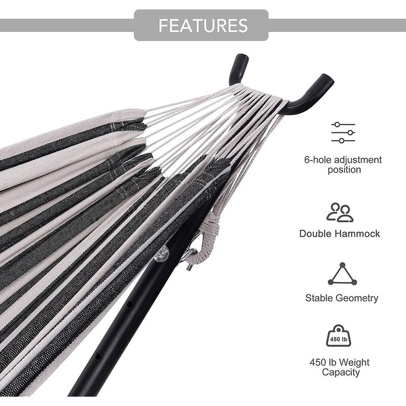 Double Cotton Hammock with Heavy Duty Steel Stand