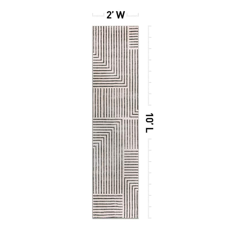 World Rug Gallery Distressed Bohemian Stripes Washable Non Slip Area Rug - Beige - 2'x10' Runner