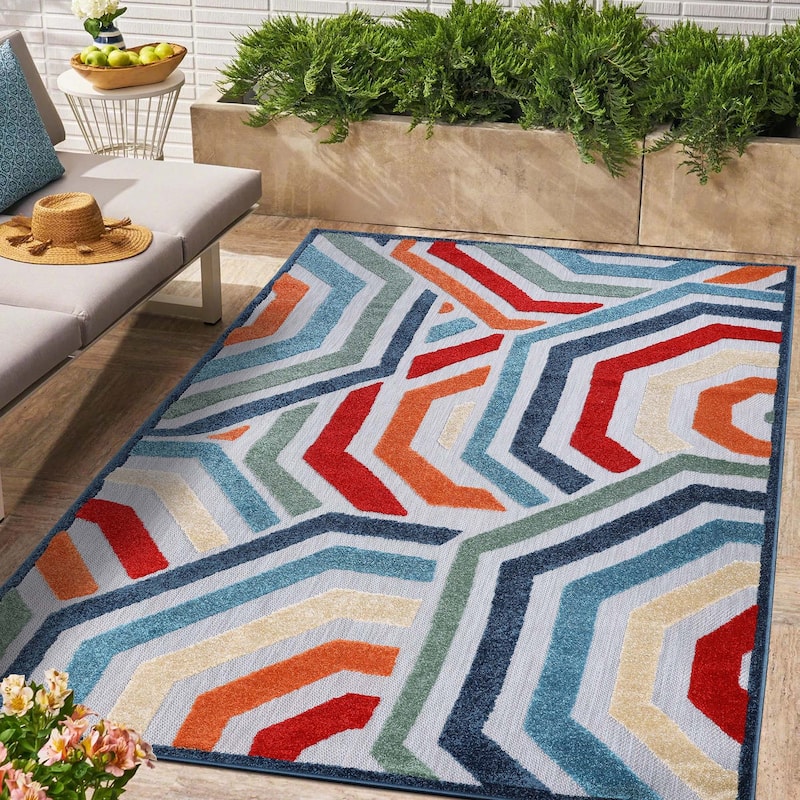 Superior Waimea Modern Geometric Coastal Indoor Outdoor Area Rug - 5' 6" x 8' - Multicolor