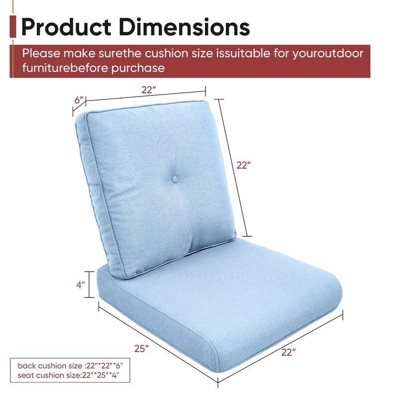 Gymojoy Pillow and Cushion Set Deep Seat Indoor/Outdoor - 25" x 22" x 4"
