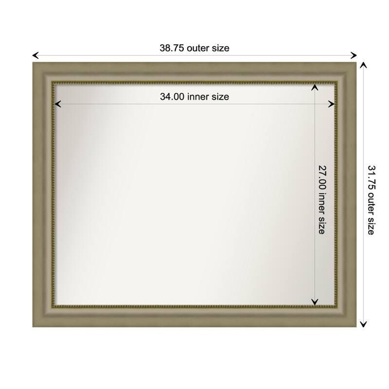 Vegas Silver Framed Non-Beveled Custom Wall Mirror, Bathroom Vanity Mirror - Outer Size: 38.75 x 31.75