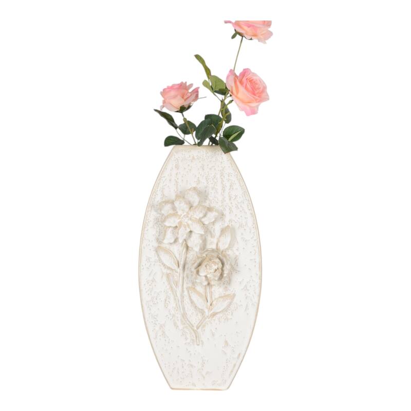 Ceramic Earthenware Textured Vase with Tapered Rim and Organic Pattern